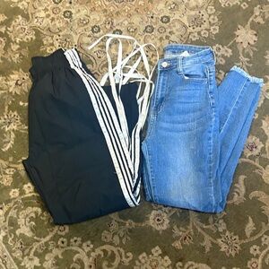 Black Track Pants and Blue Jeans